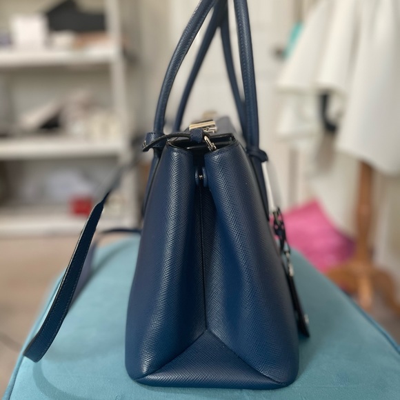 Prada Blue Saffiano Leather Double Twist Lock Cuir Twin Top Handle/Satchel - Picture 6 of 16